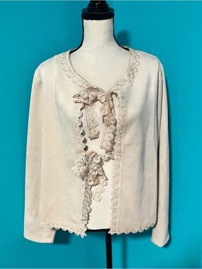 NWT Alice Blue XL Tan Faux Suede Ribbon Tie Blazer Jacket